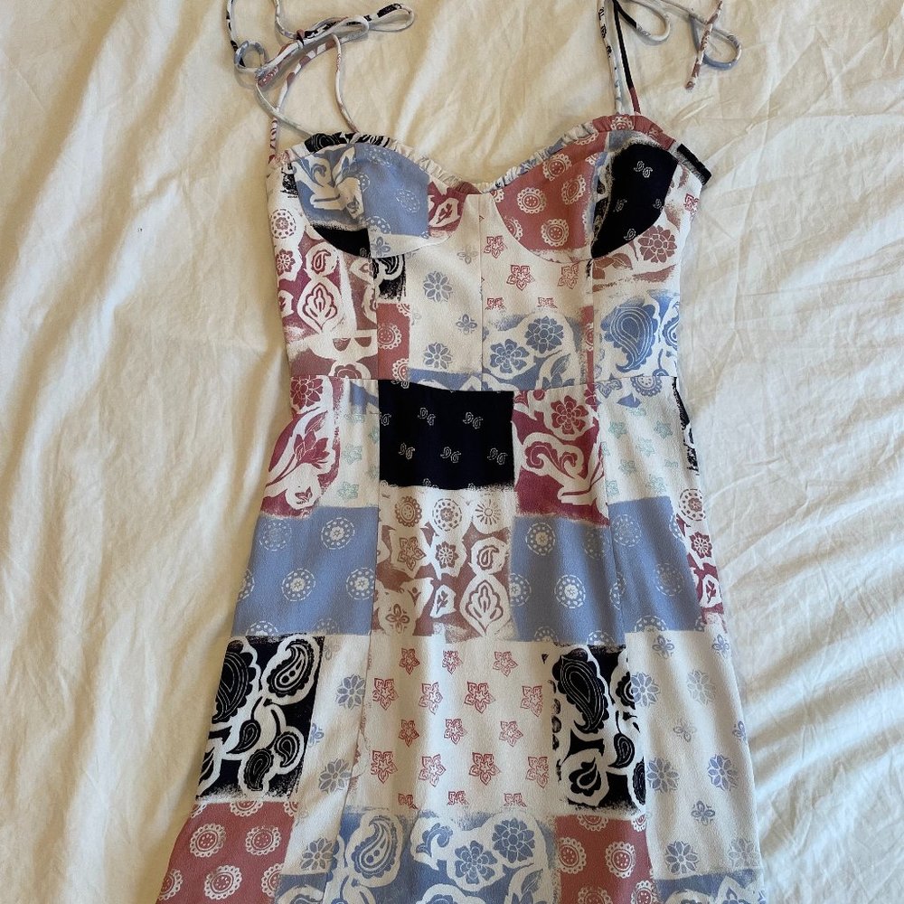 Aritzia Wilfred Fable Mini Dress Sweetheart Patchwork Pink Blue Women’s Size 4